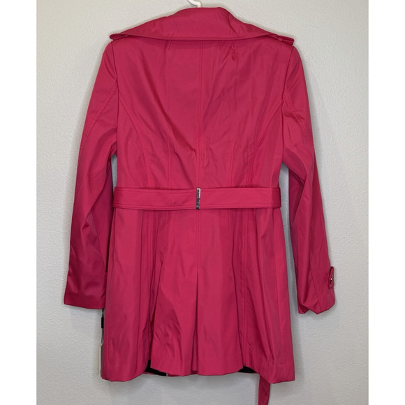 Calvin Klein Trench Coat Womens Size Medium Hot Pink Belted Double Breasted NEW - Picture 5 of 12